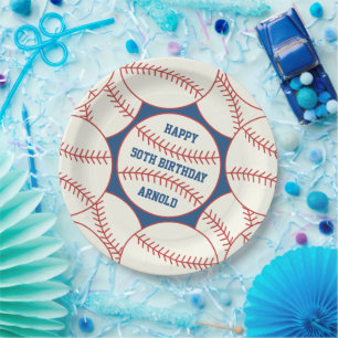 Assiettes En Carton 50e Anniversaire Baseball Personnalisé Nom Plaque