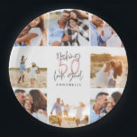 Assiettes En Carton 50e anniversaire blanche parties scintillant fille<br><div class="desc">50e anniversaire moderne blanche parties scintillant photo collage. Conception de texte de script moderne. Partie d'une collection.</div>