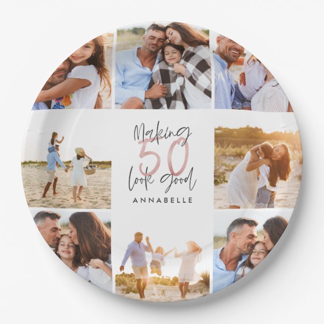 Assiettes En Carton 50e anniversaire blanche parties scintillant fille (Devant)