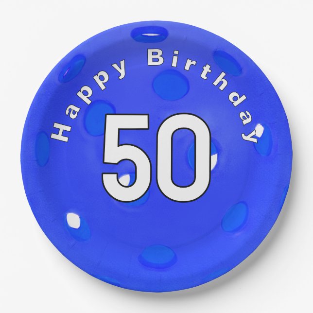 Assiettes En Carton 50e anniversaire Blue Pickleball (Devant)