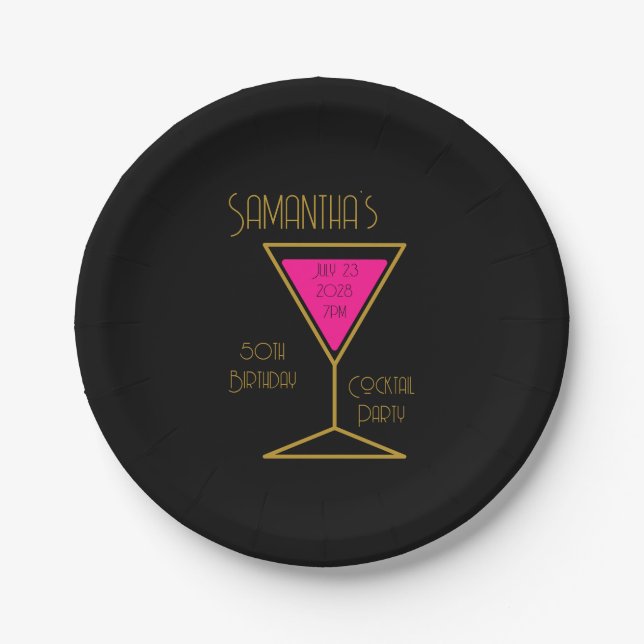 Assiettes En Carton 50e anniversaire Cocktail Party Black Gold (Devant)