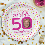 Assiettes En Carton 50e anniversaire coloré couleur jaune confetti pho<br><div class="desc">Un confetti coloré et lumineux au hasard des points d'anniversaire 50ème et des assiettes fabuleuses de fête. Dans rose vif, corail, rose chaud, rouge, jaune et jaune doré. Ajoutez la photo de votre propre fille d'anniversaire au centre du 0 sur 50 et customisez avec votre propre date de cinquantième anniversaire...</div>