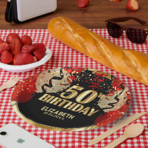 Assiettes En Carton 50e anniversaire - 🎈 de ballons rouges