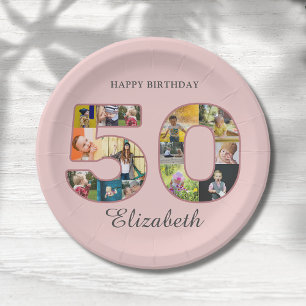 Assiettes En Carton 50e anniversaire de fête Photo Collage Dusty Blush