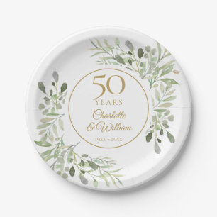 Assiettes En Carton 50e anniversaire de mariage aquarelle verdure