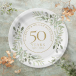 Assiettes En Carton 50e anniversaire de Mariage Aquarelle Verdure<br><div class="desc">Doté de délicats feuilles d'aquarelle douce,  cette plaque botanique 50e anniversaire de mariage chic peut être personnalisée avec vos informations spéciales d'anniversaire en texte or élégant. Conçu par Thisisnotme©</div>