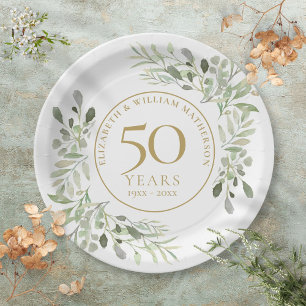 Assiettes En Carton 50e anniversaire de Mariage Aquarelle Verdure