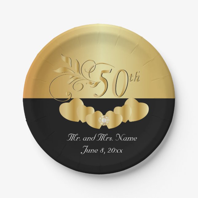 Assiettes En Carton 50e anniversaire de Mariage d'or (Devant)