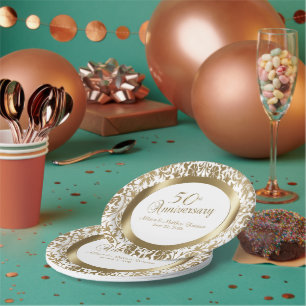 Assiettes En Carton 50e anniversaire de Mariage d'or