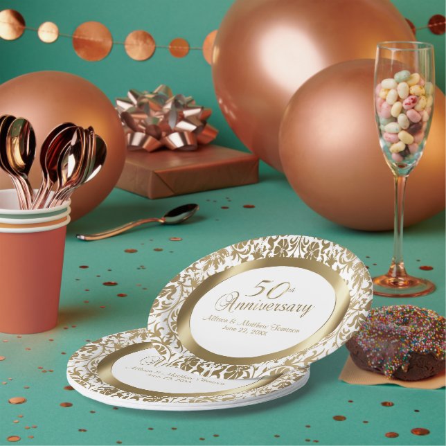 Assiettes En Carton 50e anniversaire de Mariage d'or (Multi)