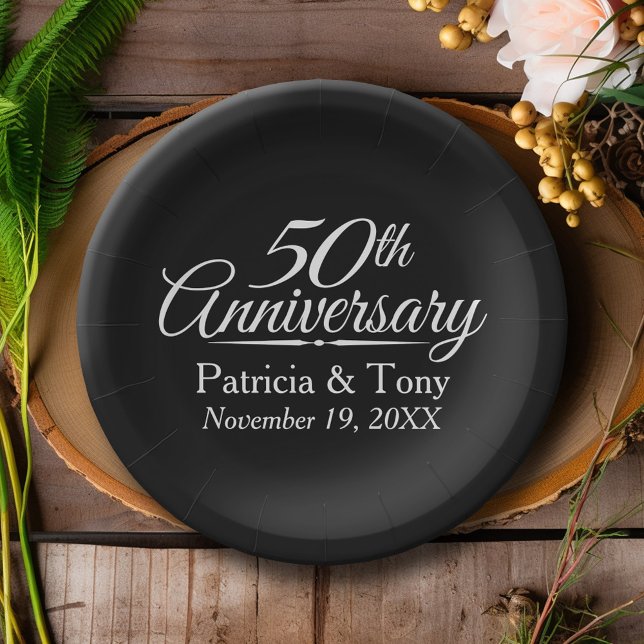 Assiettes En Carton 50e anniversaire de Mariage d'or Personnalisé (Personalized Wedding Anniversary Party Plates)