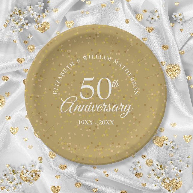Assiettes En Carton 50e anniversaire de Mariage Gold Dust Confetti (50th Wedding Anniversary Gold Dust Confetti Paper Plates)