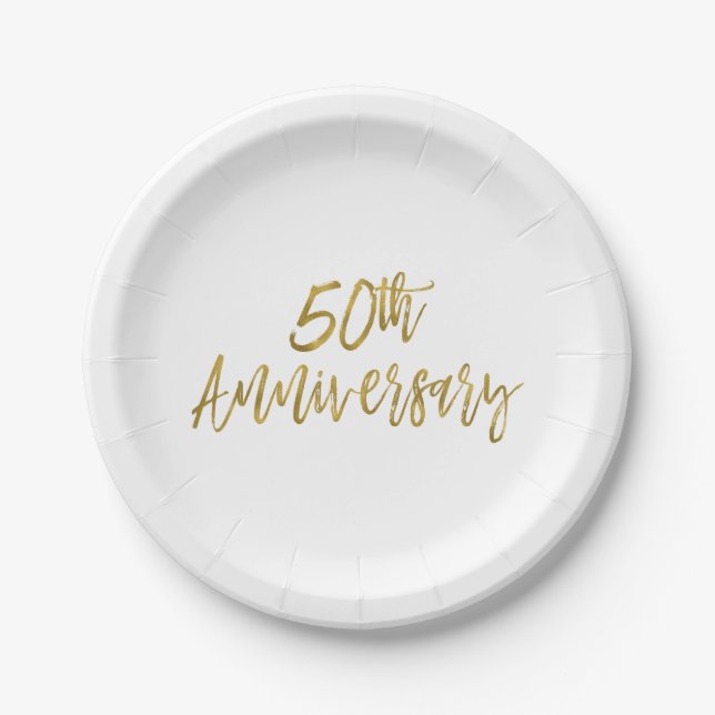 Assiettes En Carton 50e anniversaire de Mariage Gold Foil (Devant)