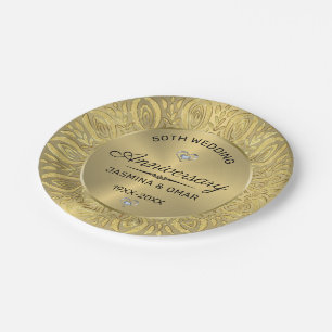 Assiettes En Carton 50e anniversaire de mariage modèle mandala d'or