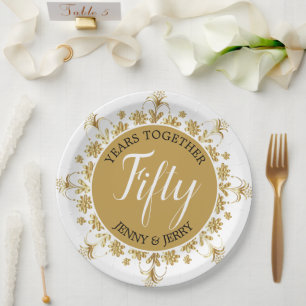 Assiettes En Carton 50e Anniversaire de Mariage Noir et Or