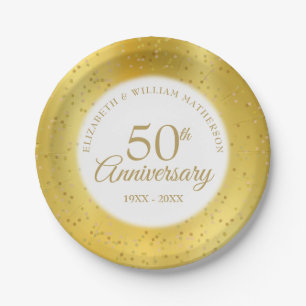 Assiettes En Carton 50e Anniversaire de Mariage Paillettes d'Or Feuill