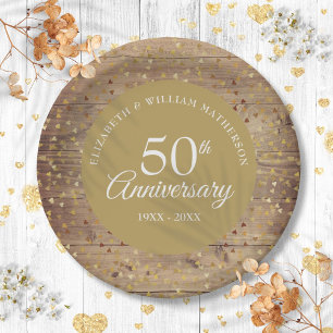 Assiettes En Carton 50e anniversaire de mariage rustique confettis
