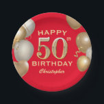 Assiettes En Carton 50e Anniversaire des Ballons Rouge et Or<br><div class="desc">50e Anniversaire Ballons rouges et or et Plaques en papier Confetti. Pour plus de personnalisation,  cliquez sur le bouton "Customiser" et utilisez notre outil de conception pour modifier ce modèle.</div>