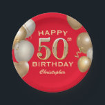 Assiettes En Carton 50e Anniversaire des Ballons Rouge et Or<br><div class="desc">50e Anniversaire Ballons rouges et or et Plaques en papier Confetti. Pour plus de personnalisation,  cliquez sur le bouton "Customiser" et utilisez notre outil de conception pour modifier ce modèle.</div>