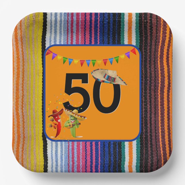 Assiettes En Carton 50e anniversaire Design mexicain (Recto)