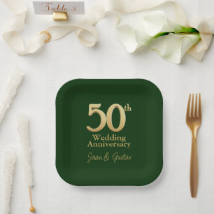 Assiettes En Carton 50e anniversaire du Mariage   Lettres d'or   Green