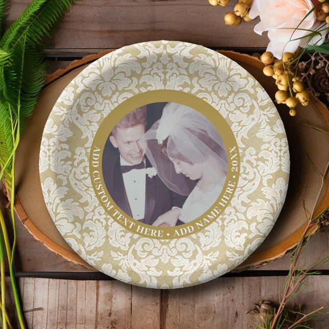 Assiettes En Carton 50e anniversaire du Mariage Photo et dentelle (Personalized Anniversary Plates with Photo in the Center)