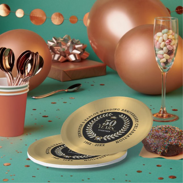 Assiettes En Carton 50e anniversaire du mariage Sparkling Laurel Wreat (Multi)