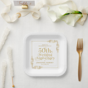 Assiettes En Carton 50e anniversaire du Mariage Typographie de l'or