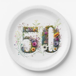 Assiettes En Carton 50e anniversaire Fleur sauvage décoratif Texte