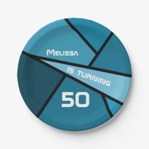Assiettes En Carton 50e anniversaire Formes géométriques Turquoises mo
