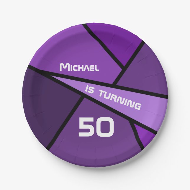 Assiettes En Carton 50e anniversaire Formes géométriques violettes mod (Devant)