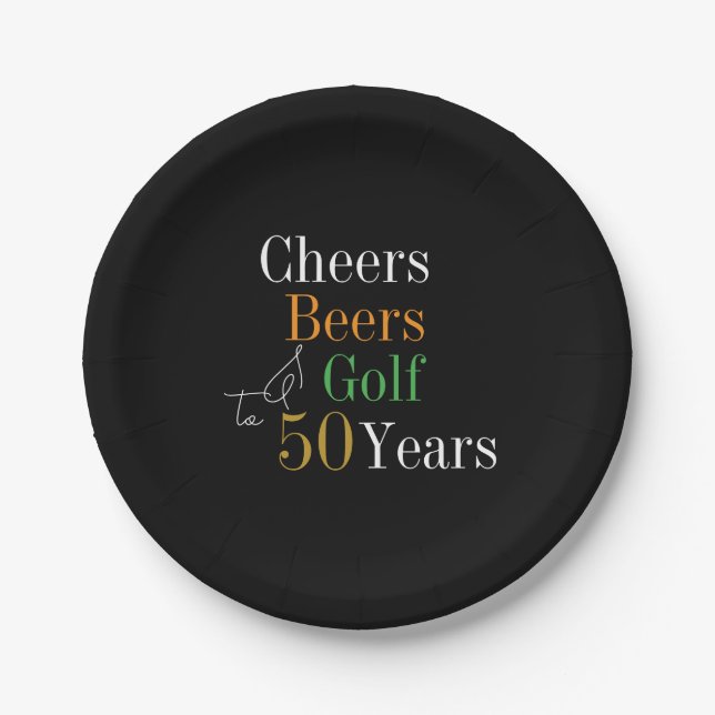 Assiettes En Carton 50e anniversaire Golf Cheers Bières Black Gold Par (Devant)