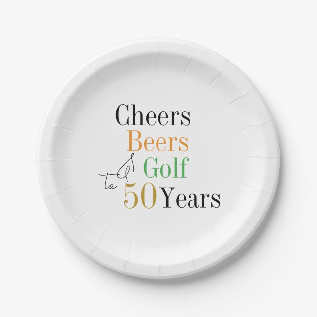 Assiettes En Carton 50e anniversaire Golf Cheers Bières Party (Devant)