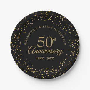 Assiettes En Carton 50e anniversaire Mariage Black Gold Dust Confetti