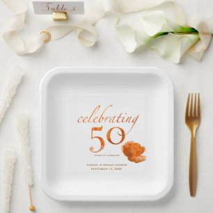 Assiettes En Carton 50e anniversaire mariage élégant pêche nom rose