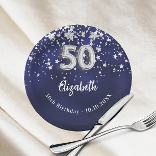Assiettes En Carton 50e anniversaire marine bleu argent étoiles