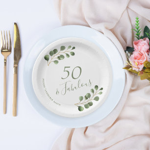 Assiettes En Carton 50e anniversaire nom personnalisé élégant