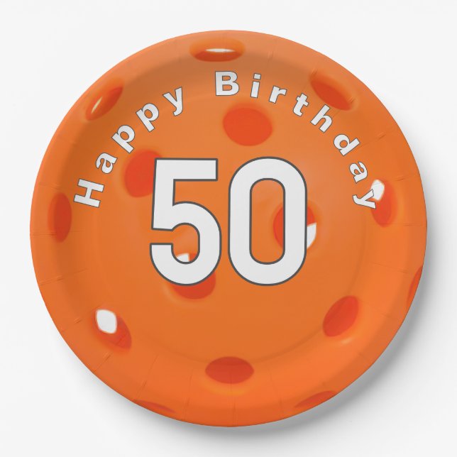 Assiettes En Carton 50e anniversaire Orange Pickleball (Devant)