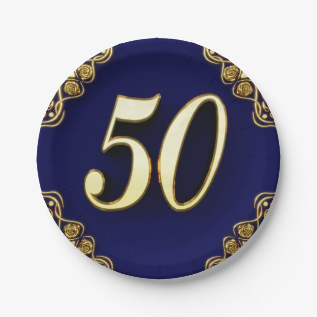 Assiettes En Carton 50e anniversaire ou anniversaire Regal Gold et Blu (Devant)