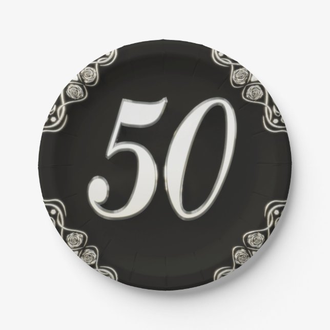 Assiettes En Carton 50e anniversaire ou anniversaire Regal Silver Blac (Devant)