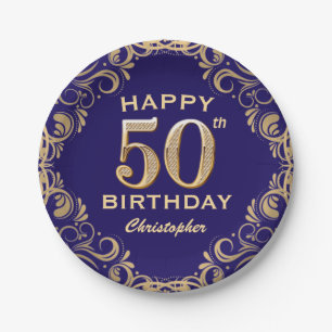 Assiettes En Carton 50e anniversaire Parties scintillant marine bleu e