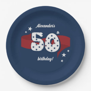 Assiettes En Carton 50e Anniversaire Patriotique Rouge Blanc Bleu Étoi