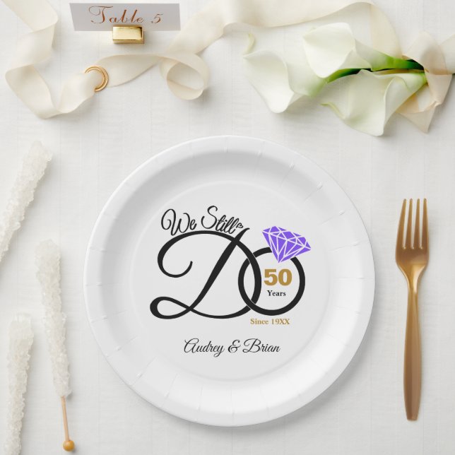 Assiettes En Carton 50e anniversaire Personnalisé (Mariage)