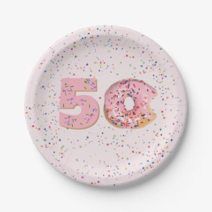 Assiettes En Carton 50e anniversaire Pink Donut Papier Plaque