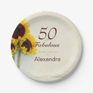 Assiettes En Carton 50e anniversaire Tournesol parti rustique