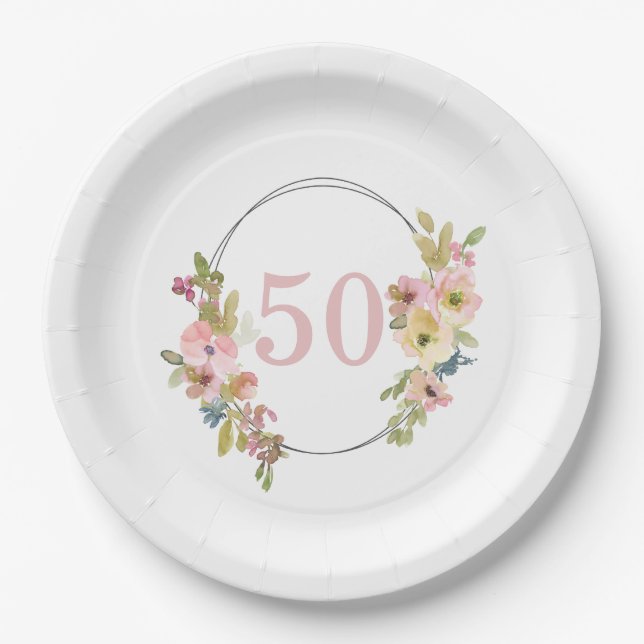 Assiettes En Carton 50e Boho Floral Aquarelle géométrique (Devant)