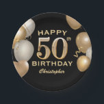 Assiettes En Carton 50e fête d'anniversaire Ballons noirs et or<br><div class="desc">50e fête d'anniversaire Ballons noirs et or et Plaques en papier Confetti. Pour plus de personnalisation,  cliquez sur le bouton "Customiser" et utilisez notre outil de conception pour modifier ce modèle.</div>