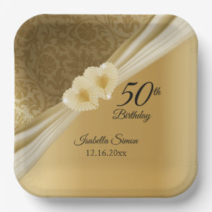 Assiettes En Carton 50e fête d'anniversaire - Gold Design