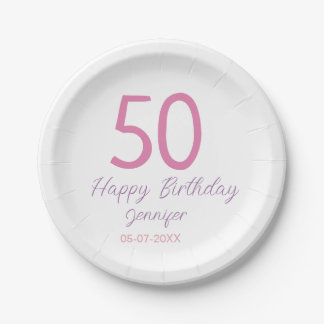 Assiettes En Carton 50th birthday add name date year pink template go
