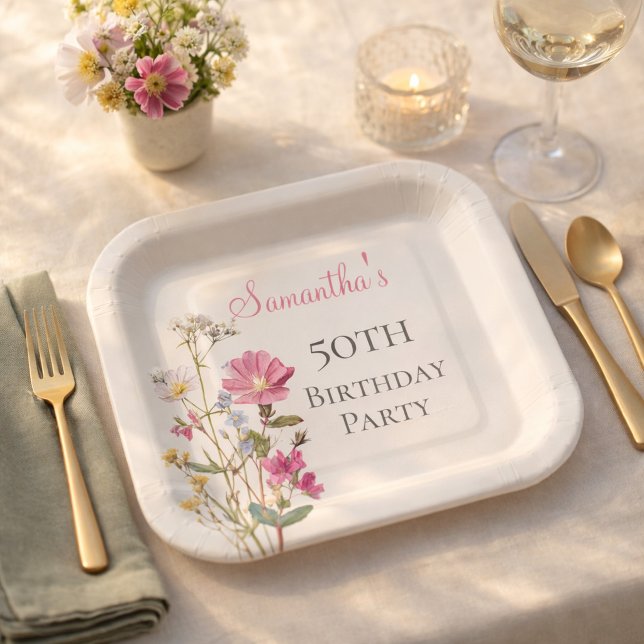 Assiettes En Carton 50th Birthday Party Wildflower  (Créateur téléchargé)